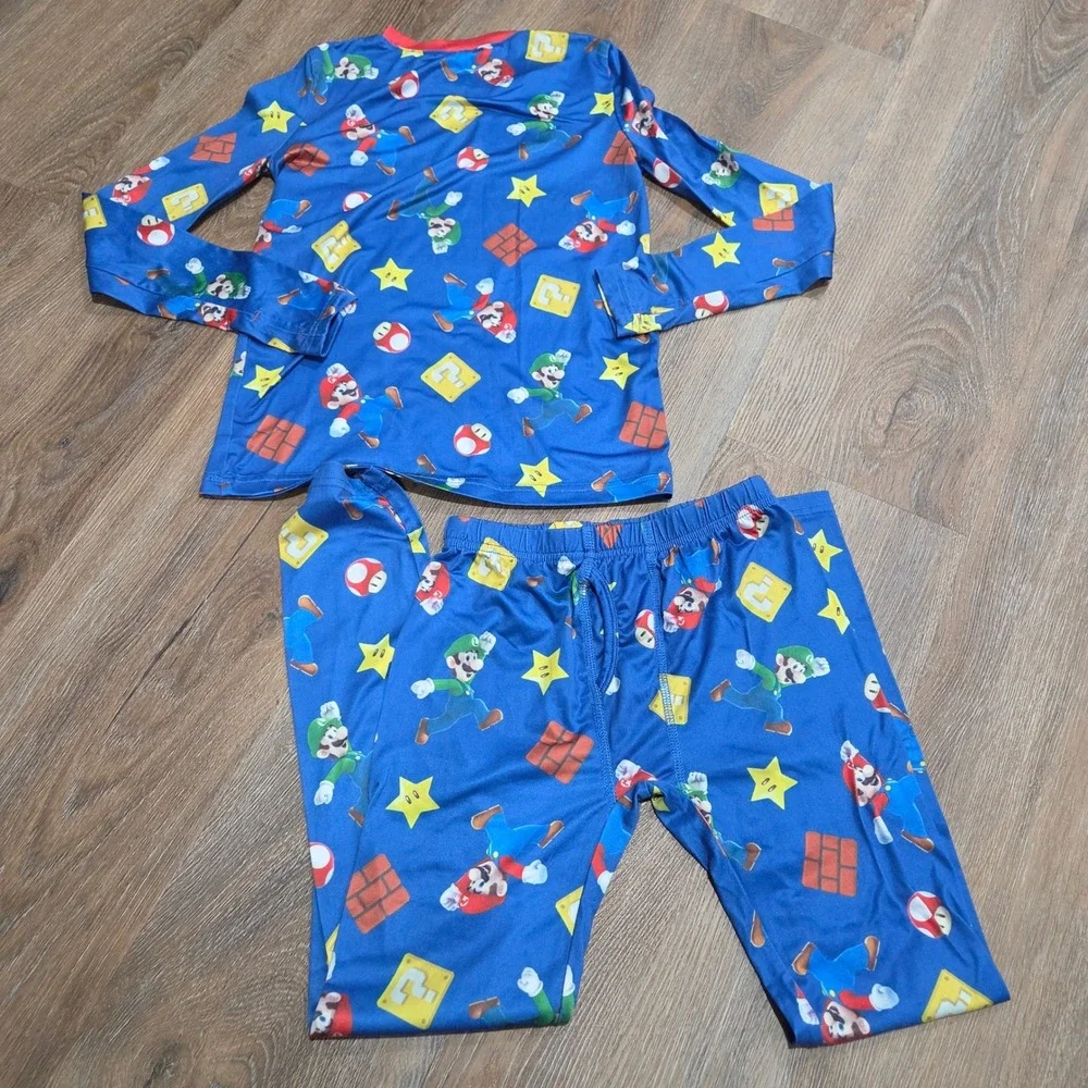 Cuddl Duds Super Mario Bros Pajama Set Kids Medium Blue Luigi Nintendo PJs